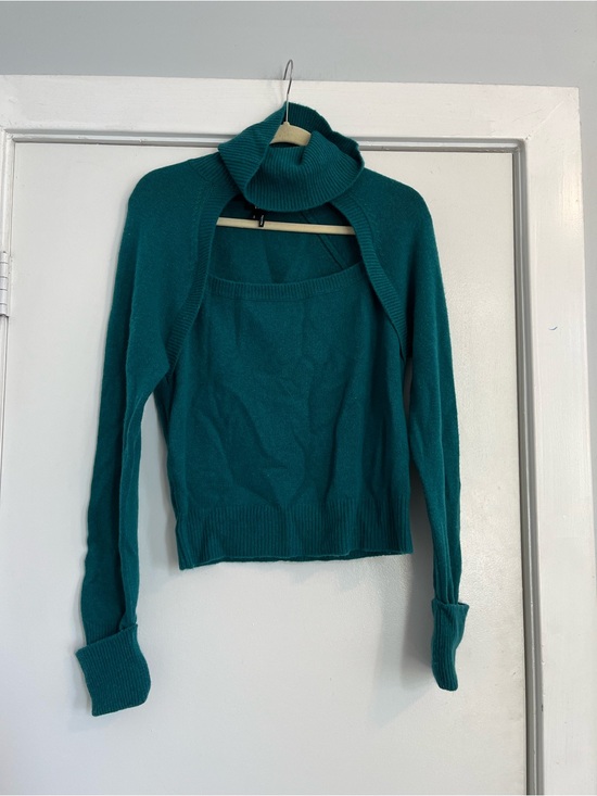 PAIGE Sweaters - PAIGE Cherise Teal blue green cut out Turtleneck Sweater women’s size small